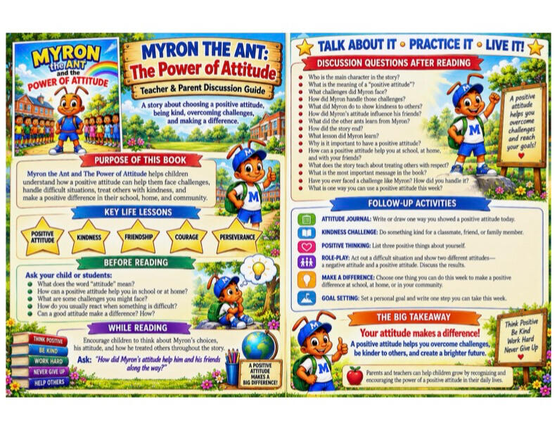 Myron the Ant - Who Chose His Own Path - Parent & Teacher Guide Colorful parent and teacher discussion guide for Myron the Ant who Chose His Own Path